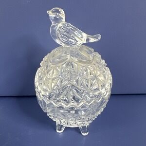 Vintage Hofbauer Byrdes Collection Lead Crystal Covered Dish Bowl Etched Birds